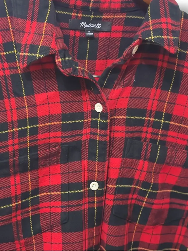 Madewell |EUC Cotton Red Black Plaid Flannel Buffalo Check Button Down Shirt (M) - Image 10