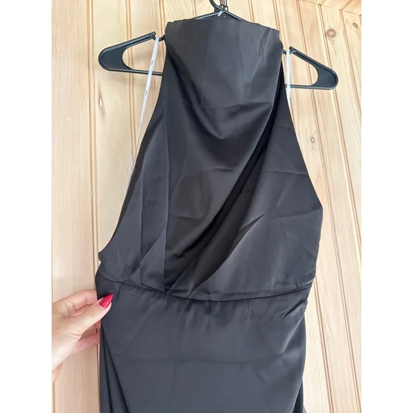 NWT Lulus Gorgeous Season Black Satin Backless Midi Dress Open back Party Size M - Image 4