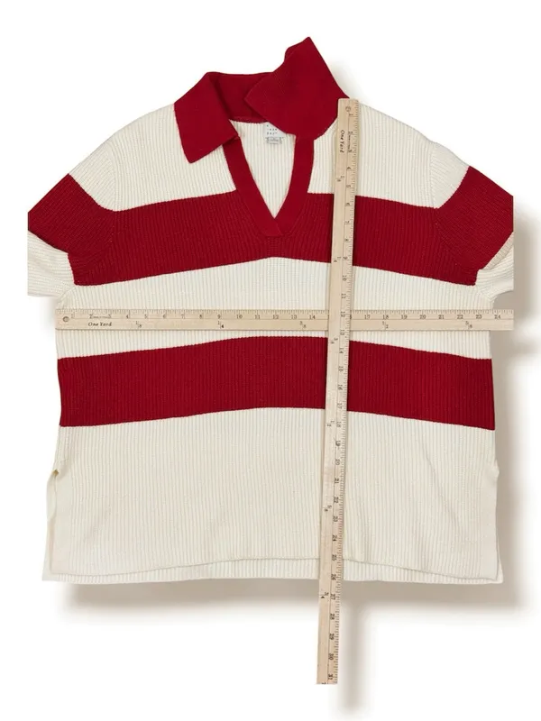 A New Day Rugby Stripe Polo Collar‎ Oversized Sweater Cream Red Large Preppy - Image 12