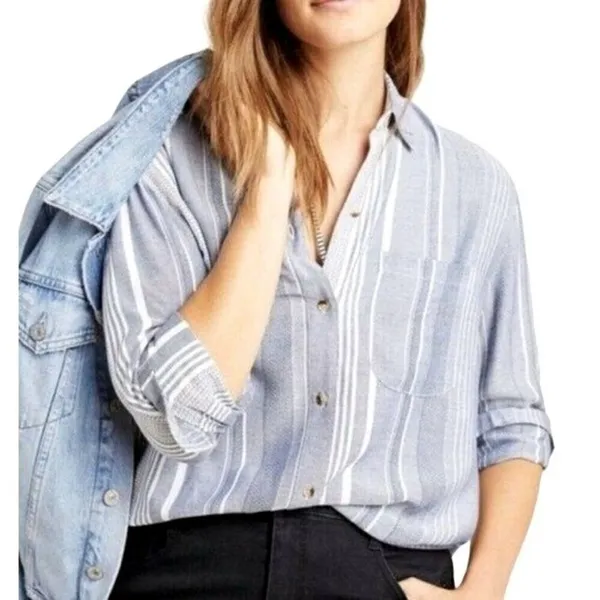 Anthropologie Maeve Shirt Women‎ Small Blue Chatham Striped Button Down Blouse - Image 2