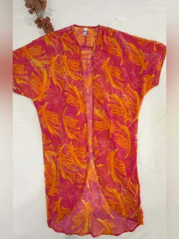 Tropical Pink Orange Swim Cover-Up Kimono - Image 3