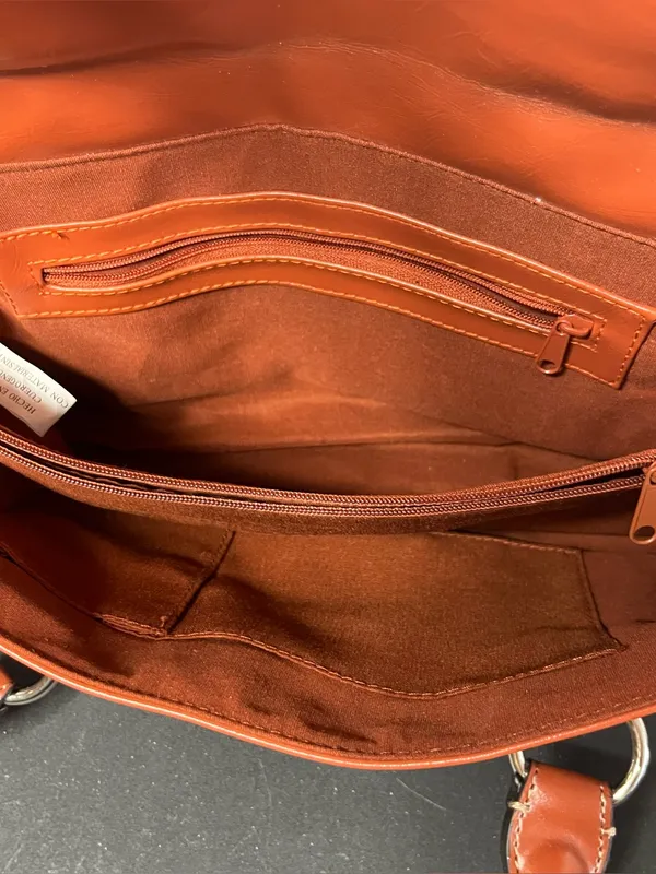 Y2K Vintage Burnt Orange Leather Silver Hardware Large Shoulder Bag Preppy - Image 10