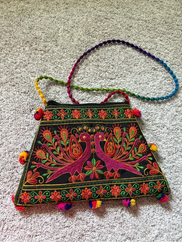 Boho Ethnic traditional Embroidery peacock floral crossbody Bag - Image 4