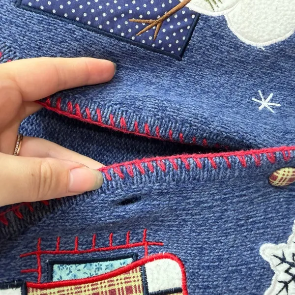 Vintage Crystal Kobe blue knit patchwork button down sweater vest Christmas M Size M - Image 6