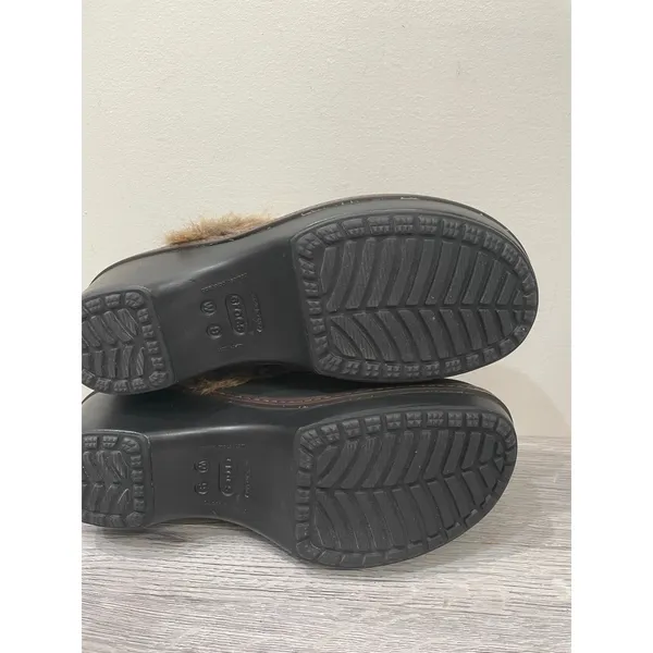 Crocs Gretel Black Faux Fur Lined Clog Mules Wedge Heel Womens Size 9‎ - Image 5