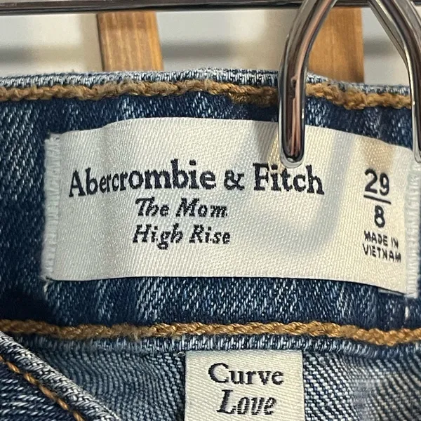 Abercrombie & Fitch Women’s High Rise The Mom Jean Curve Love in Dark Destroy 29 - Image 9