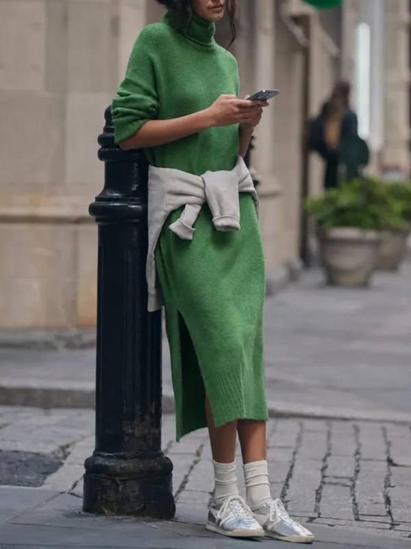 Daily Practice Anthropologie Karigan Midi Sweater Dress Turtleneck Kelly Green - Image 2