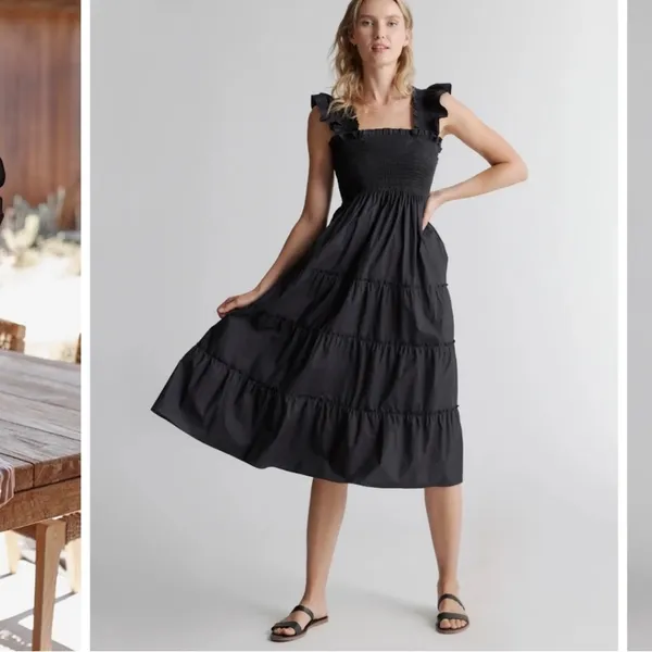 NWT Quince Smocked Midi Dress Black Women's Size XS (100% Organic Cotton) - Image 4