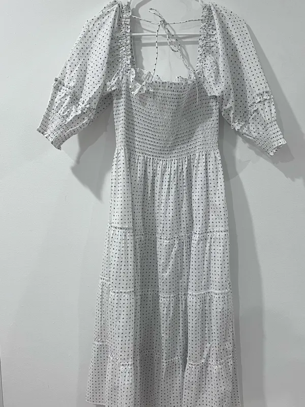 Hill House Home The Nap Dress White Blue Print Smocked Midi S - Image 2