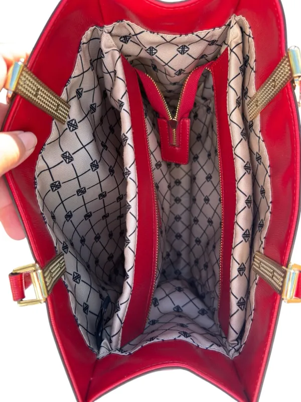 Antonio Melani Red Structured Faux Leather‎ Tote Handbag Top Handle Shoulder Bag - Image 9
