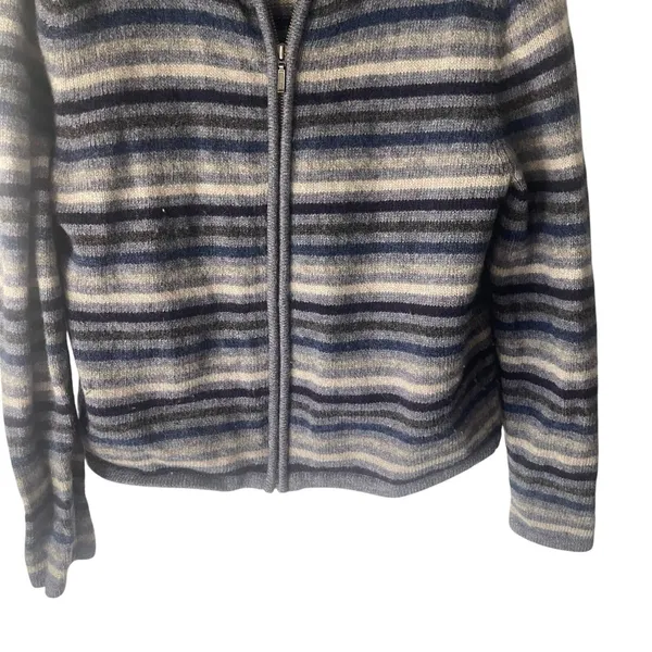 Eagle's Eye Vintage‎ 90s Large 100% Wool Blue Striped Grunge Full Zip Sweater - Image 3