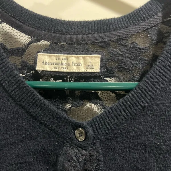 Navy y2k Abercrombie and Fitch cardigan lace back size large - Image 3