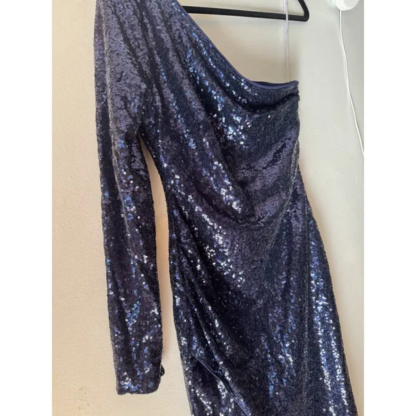 NWT Lulus Deja Vu One Shoulder Sequin Dress Navy Blue Size Small - Image 5
