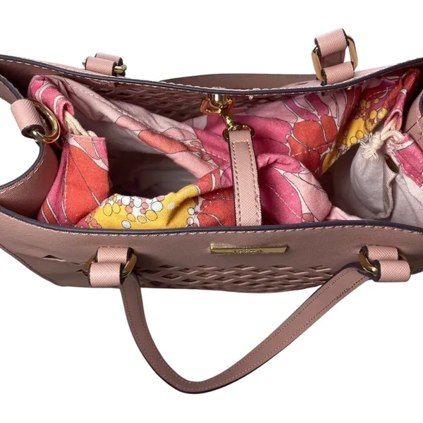 Trina Turk Pink Lattice Handbag with Floral Liner – summer bag - Image 9