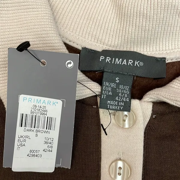 NWT Brown with Tan & Cream Long Sleeve Collar Pullover Sweatshirt Small - Image 6