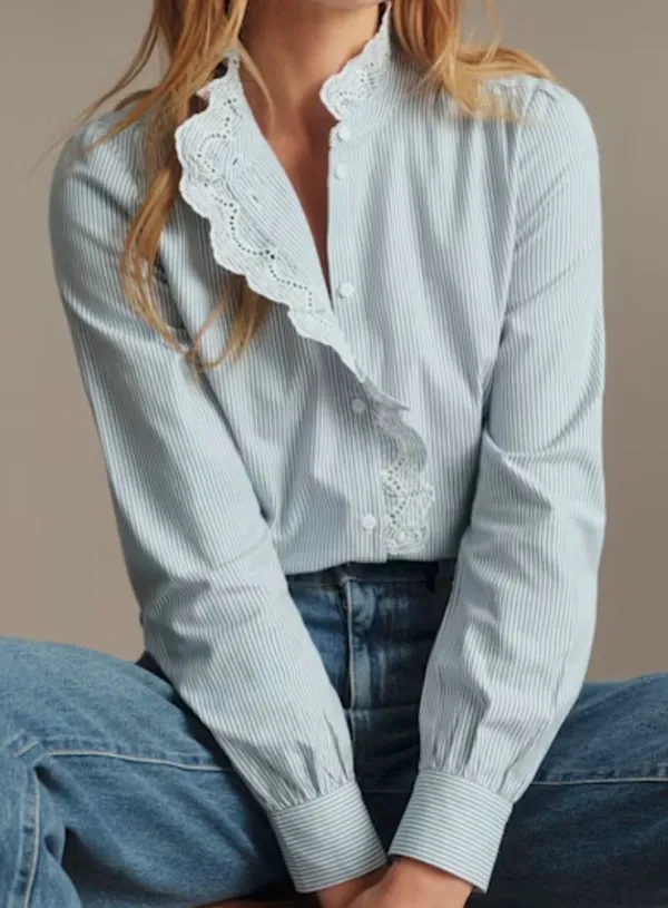 Sézane Chlo Shirt Stripes Ecru/Blue 34 - Image 2