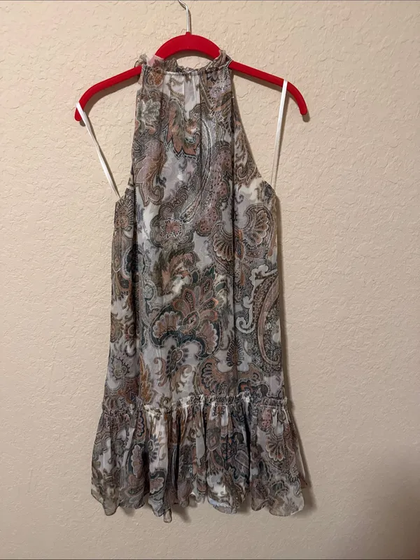 Veronica Beard Neutral Paisley Halter Summer Dress - Image 3