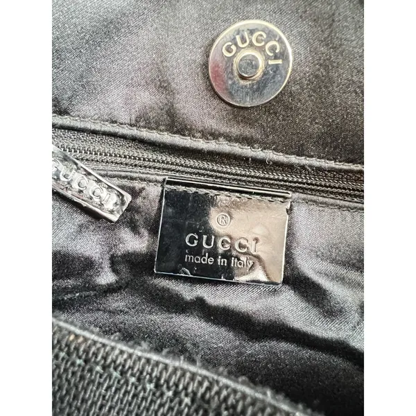 GUCCI Vintage Tom Ford Era Black Canvas Metal Handle Hobo Bag Excellent Cond Y2K - Image 8