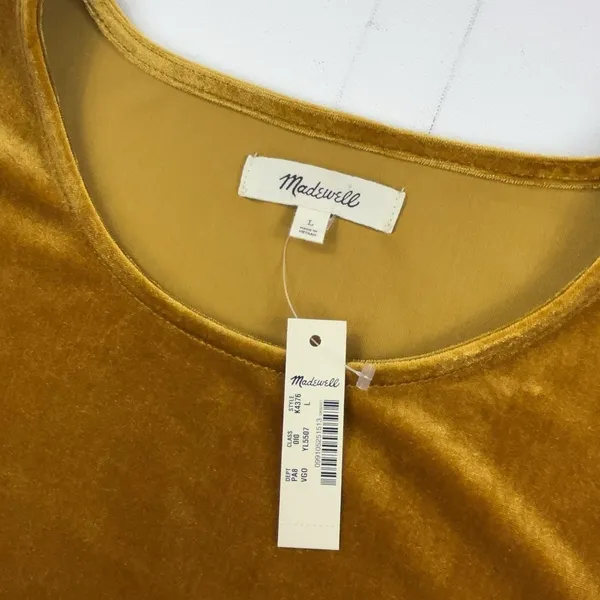 Madewell Blouse Womens L Gold Velvet Crew Neck Short Sleeve Stretch Dolman Top - Image 2
