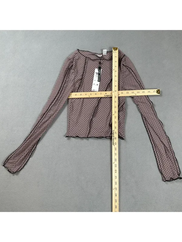 NWT Noisy May Vikki Flock Dot Mesh Long Sleeve Sheer Crop Top Purple Dove S - Image 3