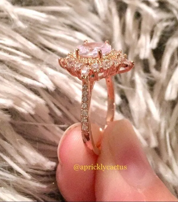 Oval Cut Halo Rhinestone Gold Silver Ring Crystal - Image 7