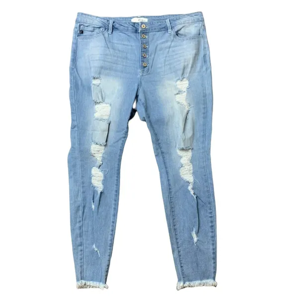KanCan 3XL Jeans Gemma High Rise Button Fly Distress Holes Stretchy Super Skinny - Image 2