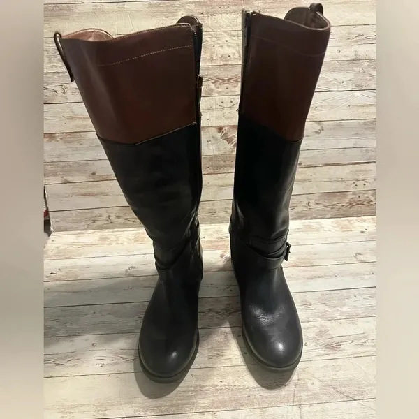 Marc Fisher Leather Riding Boots Women’s Size 8.5 M Two Toned Brown Black - Image 11