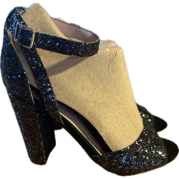 Betsy Johnson Women's Black‎ Glitter Platform Block Heel Sandals Size 8 1/2 - Image 3