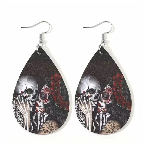 Gorgeous Kiss Skeleton Print Teardrop Dangle Earrings‎ - Gothic Retro Style - Image 9