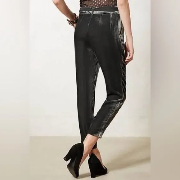 Anthropologie Elevenses Velvet Ribbon TieFront Trouser Pants Womens Size 2 Gray - Image 2