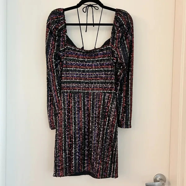 Saylor Multi Didion Sequin Long Sleeve Holiday Mini Dress Size S - Image 6