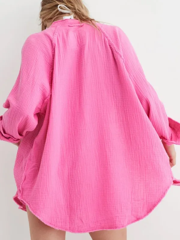 Aerie Pool-to-Party Pink Gauze Oversized Button Down Shirt - Image 3