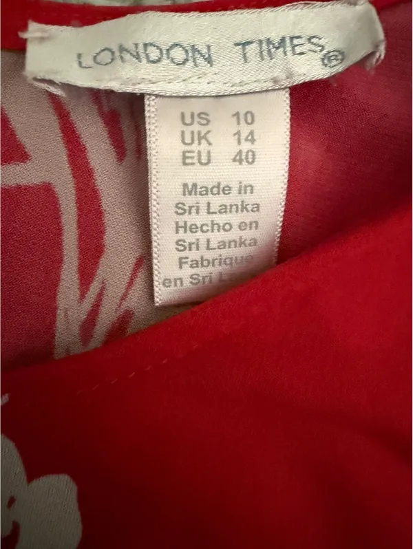 London Times Dress Size 10 Red Floral Cottage Coquette Girl Retro Tropical Flare - Image 5