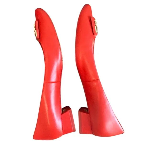 Tory Burch Gigi Pump Samba Red Leather Gold Logo Block Heel Size 8 Box - Image 5
