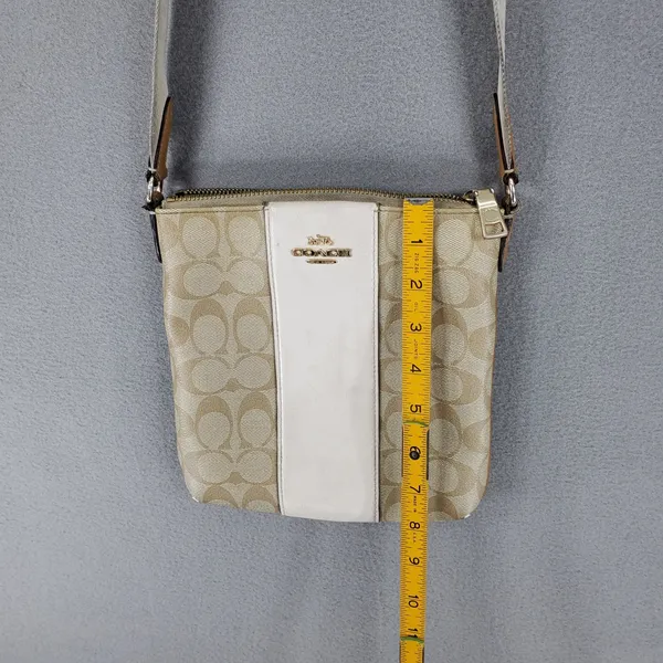 Coach North South Rowan File Bag‎ Women Khaki White Signature Canvas Crossbody - Image 9