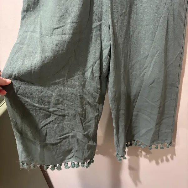 Lulus Wide Leg jumper Midi XS‎ Green Linen & Rayon Short Sleeve Fringe - Image 3