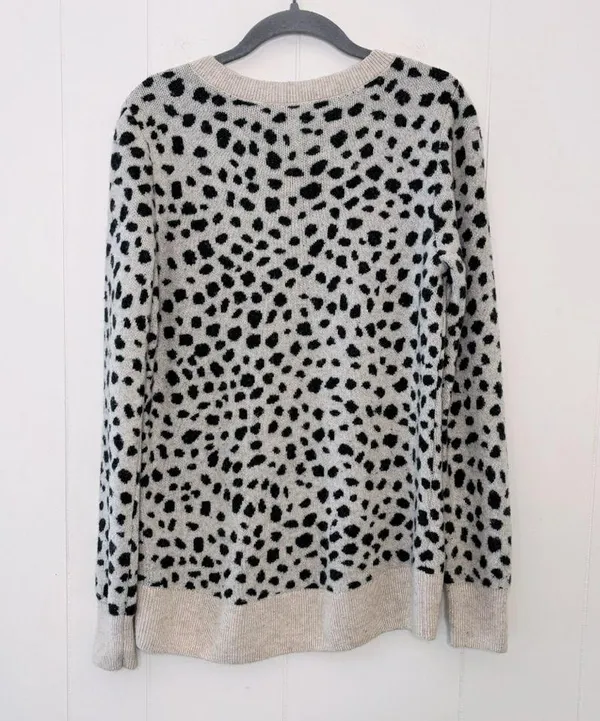 Loft Cream & Black Animal Print Wool Blend Sweater M - Image 2