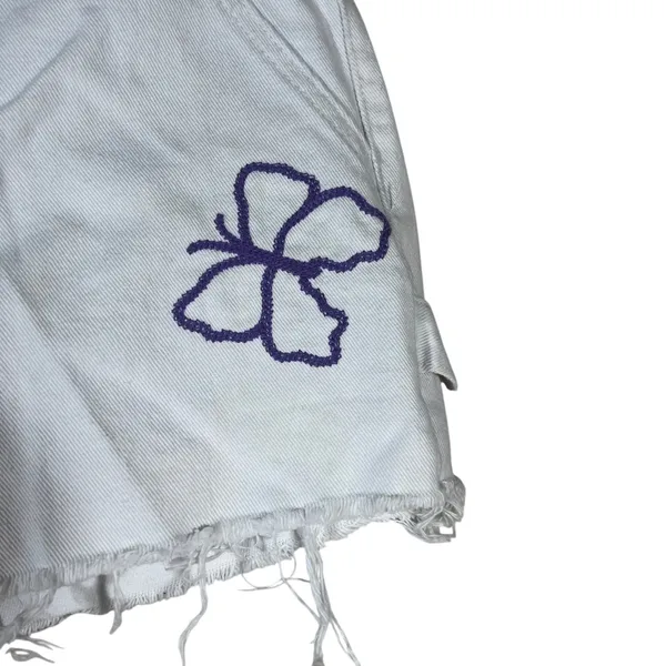 PacSun Carpenter Embroidered Graphic Raw Hem Denim Shorts White Indie Size 28 - Image 3