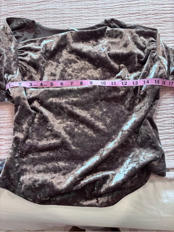 Free People Velvet Long-Sleeve Drape Neck Top - Taupe size Small - Image 12