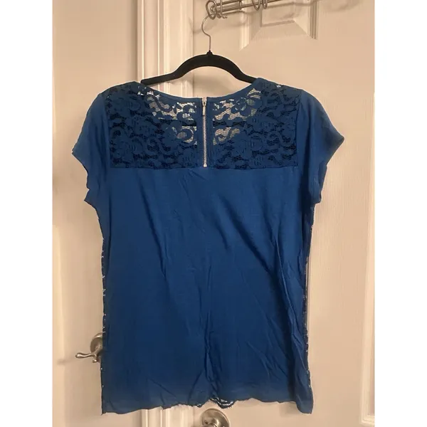 New York & Company Women’s Dark Green Floral Lace Top Short Sleeve Size M - Image 6