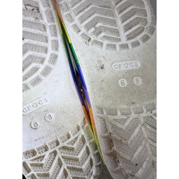 Crocs Classic Slide White Rainbow Stripe Pride Sandals Size 8 - Image 11