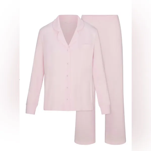 SKIMS NWT Sleep Long Sleeve Soft Pajama Set Pink Bloom Size XL - Image 3