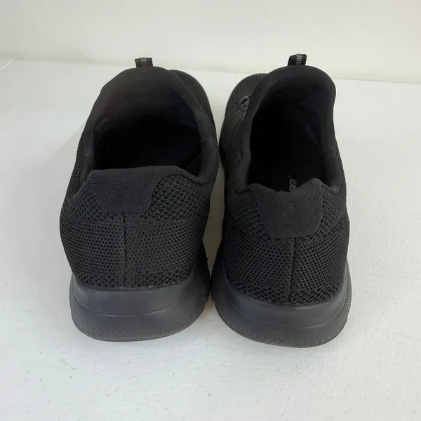 Skechers women's solid black pull on memory‎ foam sneakers work shoes active 8 - Image 3