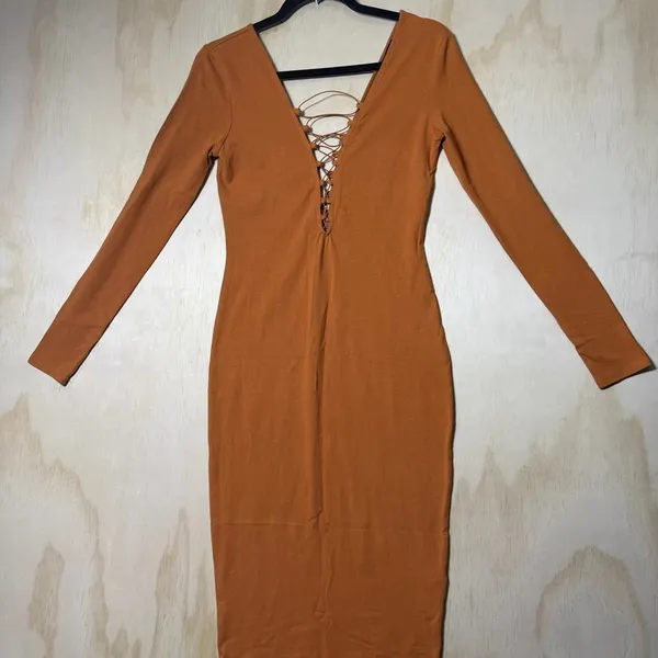 Forever‎ 21 Rust Lace-Up Long Sleeve Midi Bodycon Dress Women’s Small - Image 2