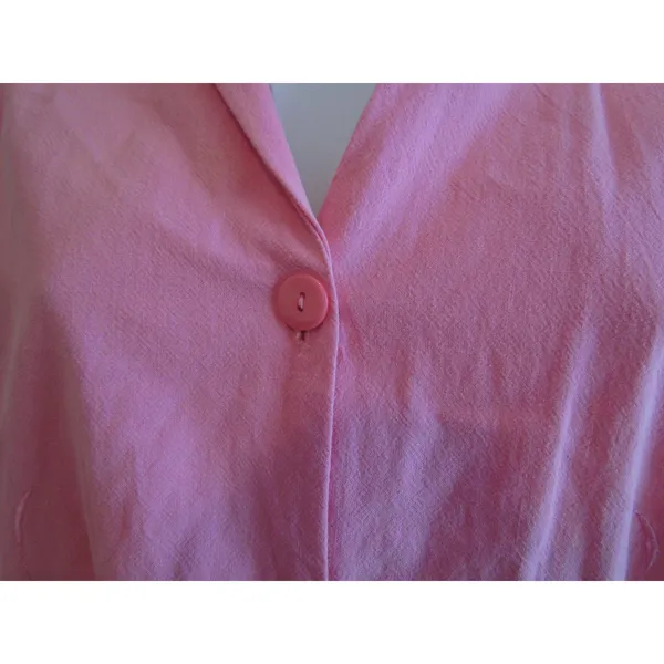 Vintage 90s Cotton Pajama Set‎ XXXL Pink Cotton Floral Embroidered Button Up - Image 2