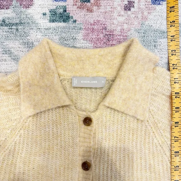 Everlane Womens Alpaca Knit Collared Cardigan XL Quiet Luxury Academia Preppy - Image 7