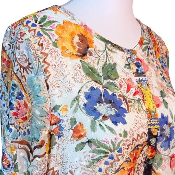 Figueroa & Flower Womens L Floral Paisley Border Print Tassel Tunic Shift Dress - Image 3
