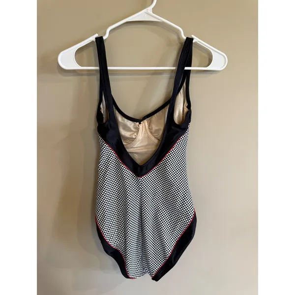 Gotttex Black White Checkerboard One Piece Swimsuit Red Trim Built-in‎ Bra Women - Image 2