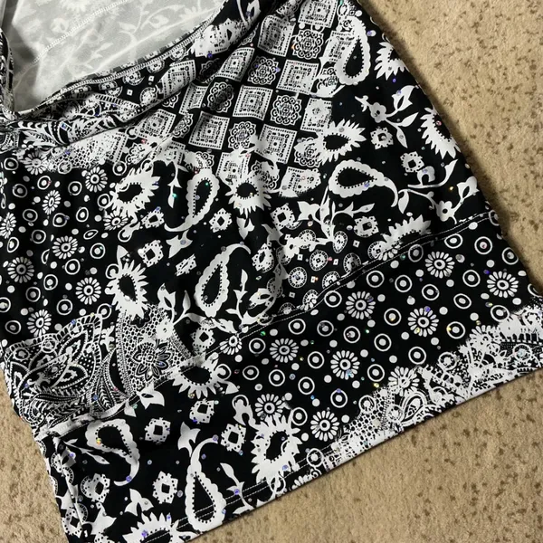 Endless Sun Paisley Bandana Cowl Halter Top Womens M Black White Y2K Rhinestone - Image 5