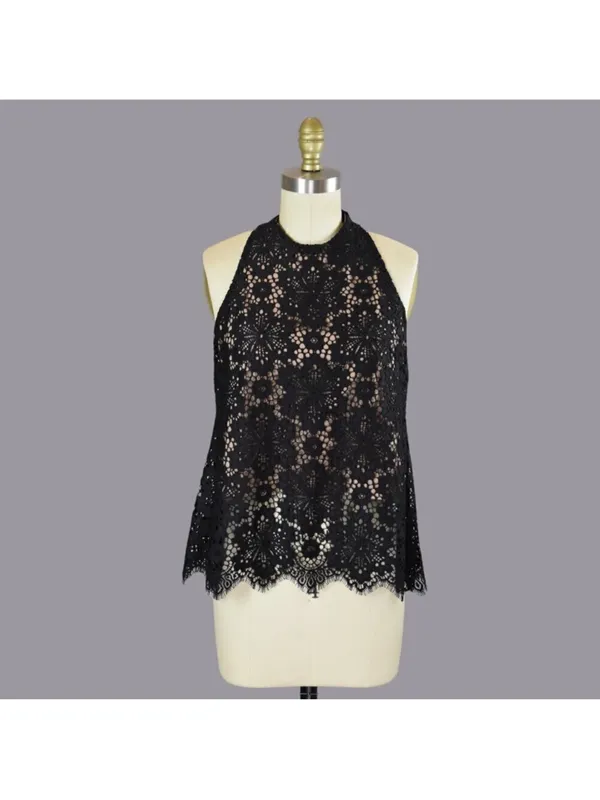 Intermix Y2K boho 90s 2000s black emo goth lace haulter cami tank top size xs - Image 2